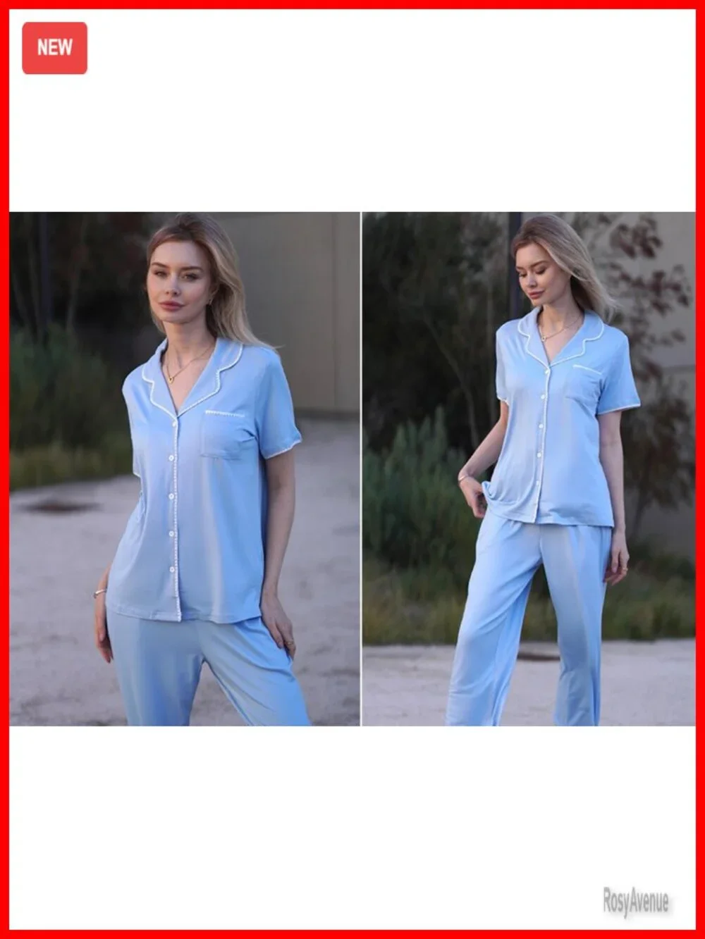 Scallop Trim Short Sleeve Pajama Set